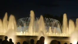 barcelona city magic fountain white color show light evening
