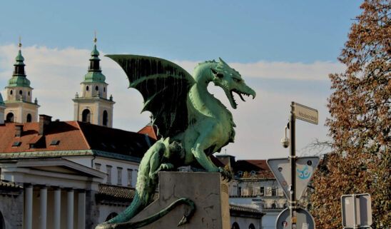 View of the dragon statue in Ljubljana the capital of slovenia zhere nature meets the soul of a city