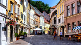 ljubljana street view slovenia capital city centre picturesque colourful houses