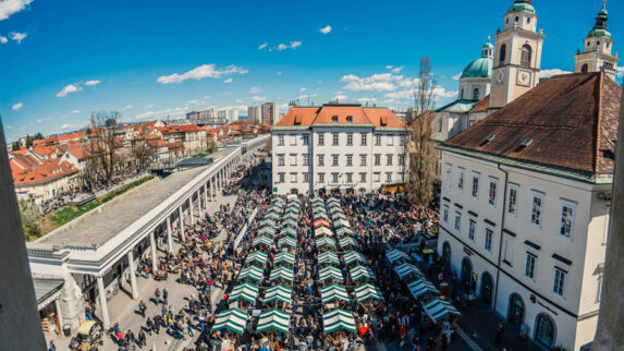 Open kitchen food market ljubljana central square slovenia gastronomy foodies top chefs