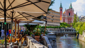 bars at the ljubljanica river side in the capital of slovenia ljubljana